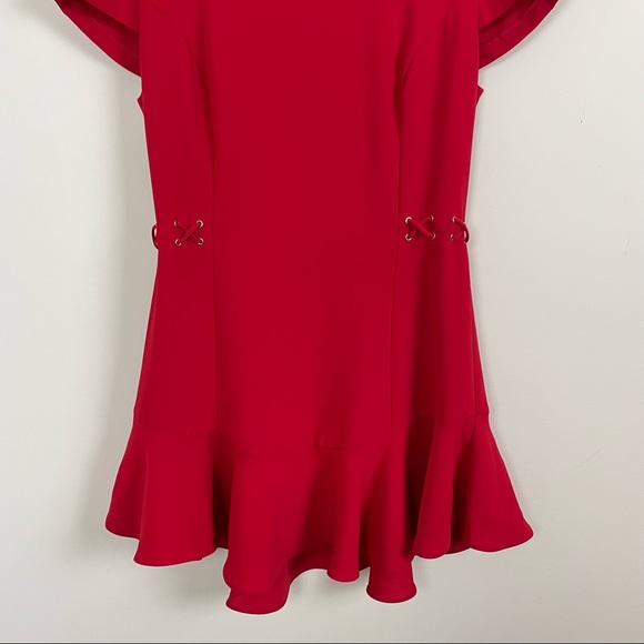 Amanda Uprichard Mckenna Red Lace Up Flounce Hem Dress - Picture 5 of 10
